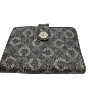 Coach Compact Snap Black Signature C Coated Canvas Wallet